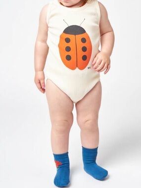 Bobo Choses Cream Tank Bodysuit with Orange Ladybug Graphic